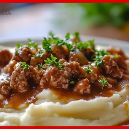 Hackfleischgericht mit sämiger Bratensauce