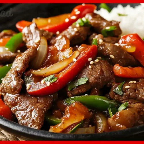 Rindfleisch mit Paprika und Zwiebeln