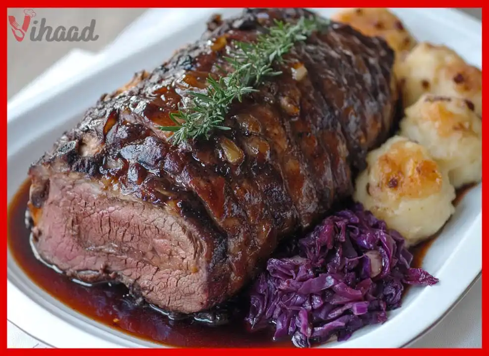 Sauerbraten mit Rotkohl und Kartoffelklößen