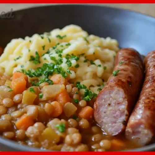 Schwäbische Linsen mit Spätzle und Saitenwürstchen