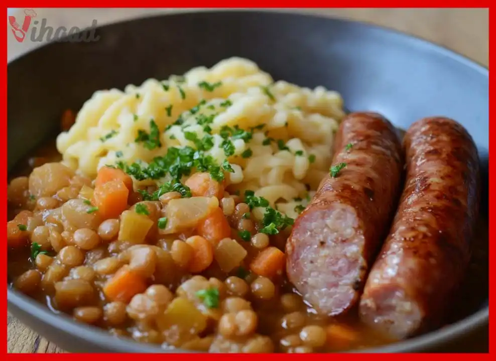 Schwäbische Linsen mit Spätzle und Saitenwürstchen