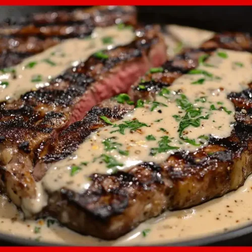 Steak mit gespenstischer Bourbon-Knoblauch-Cremesauce