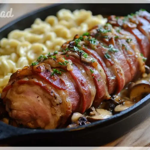 Schweinefilet im Speckmantel mit Champignons und Spätzle