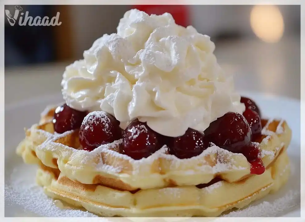 Waffeln mit Sauerkirschen und Schlagsahne genießen!