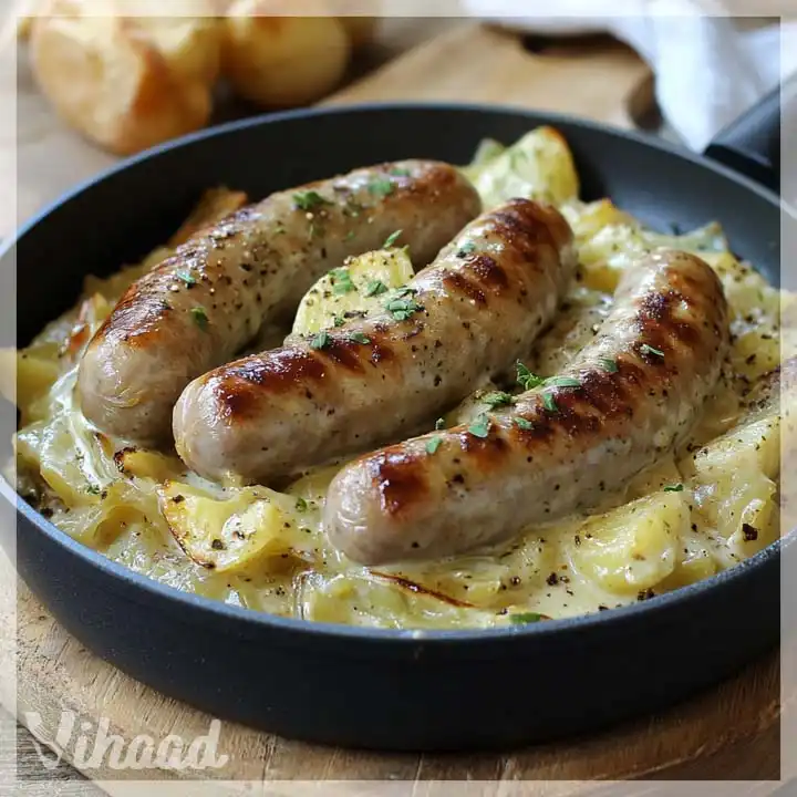 Bratwurst auf Rahmwirsing mit Kartoffeln genießen!