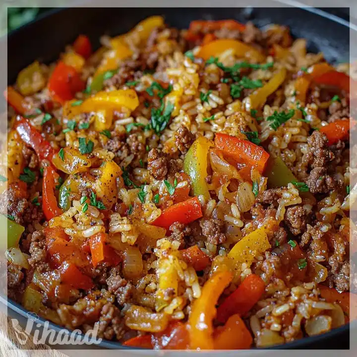 Paprika-Hackfleisch-Pfanne mit Reis einfach zubereiten