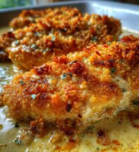 Hähnchenfilet mit Zwiebelsoße überbacken
