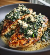 überbackene hähnchenbrust mit spinat
