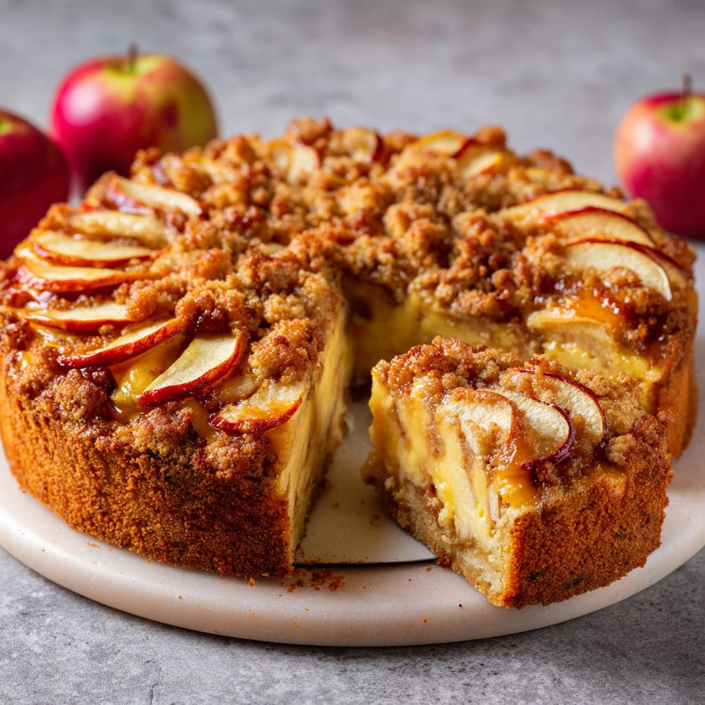 Apfelkuchen mit Pudding und Streusel