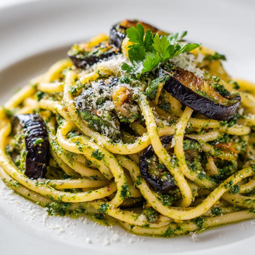 Bärlauch-Auberginen-Pasta