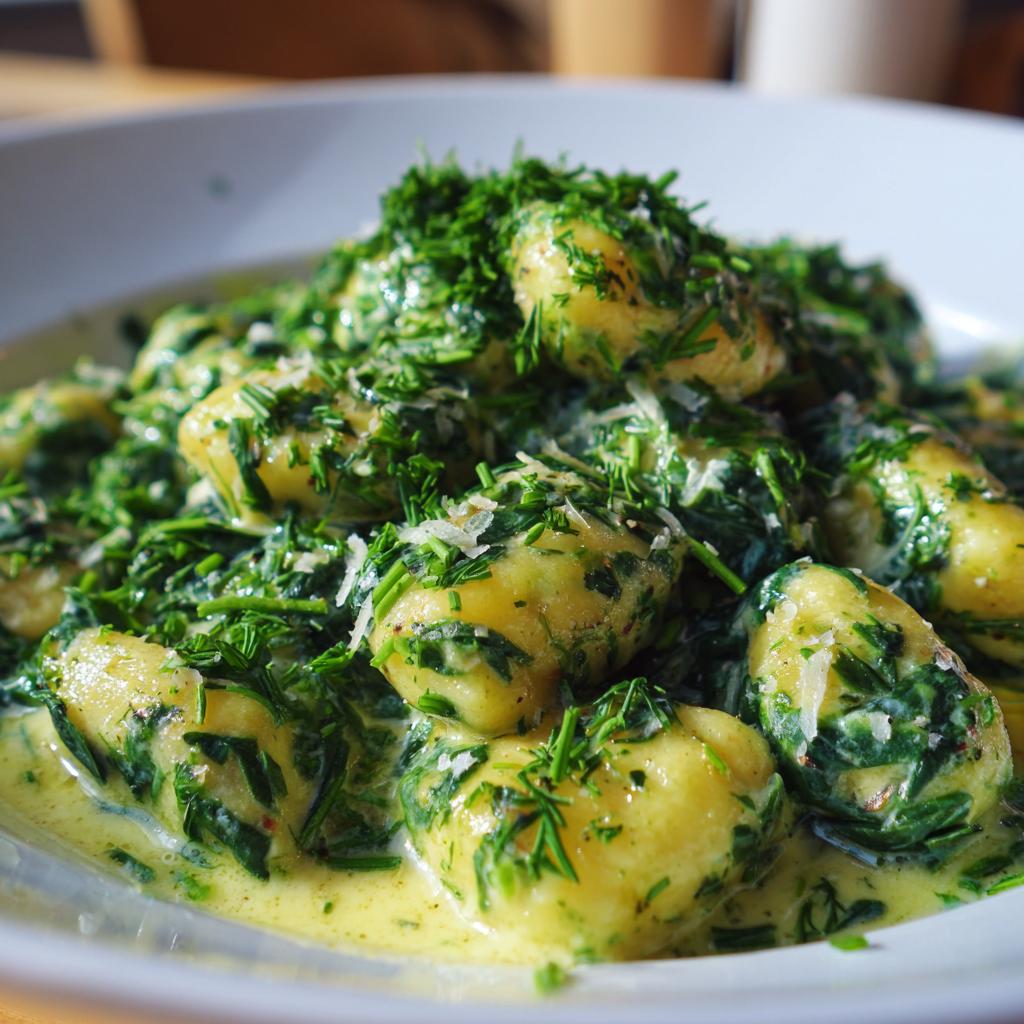 Bärlauch-Gnocchi mit Käsesoße