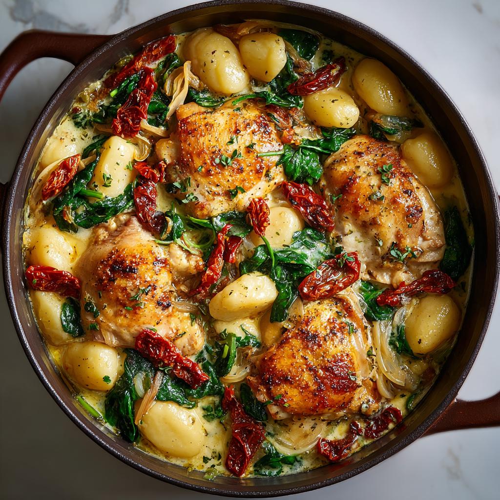 Ein-Topf-Hühnchen mit Gnocchi und getrockneten Tomaten - detail 1