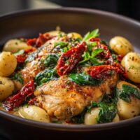Ein-Topf-Hühnchen mit Gnocchi und getrockneten Tomaten