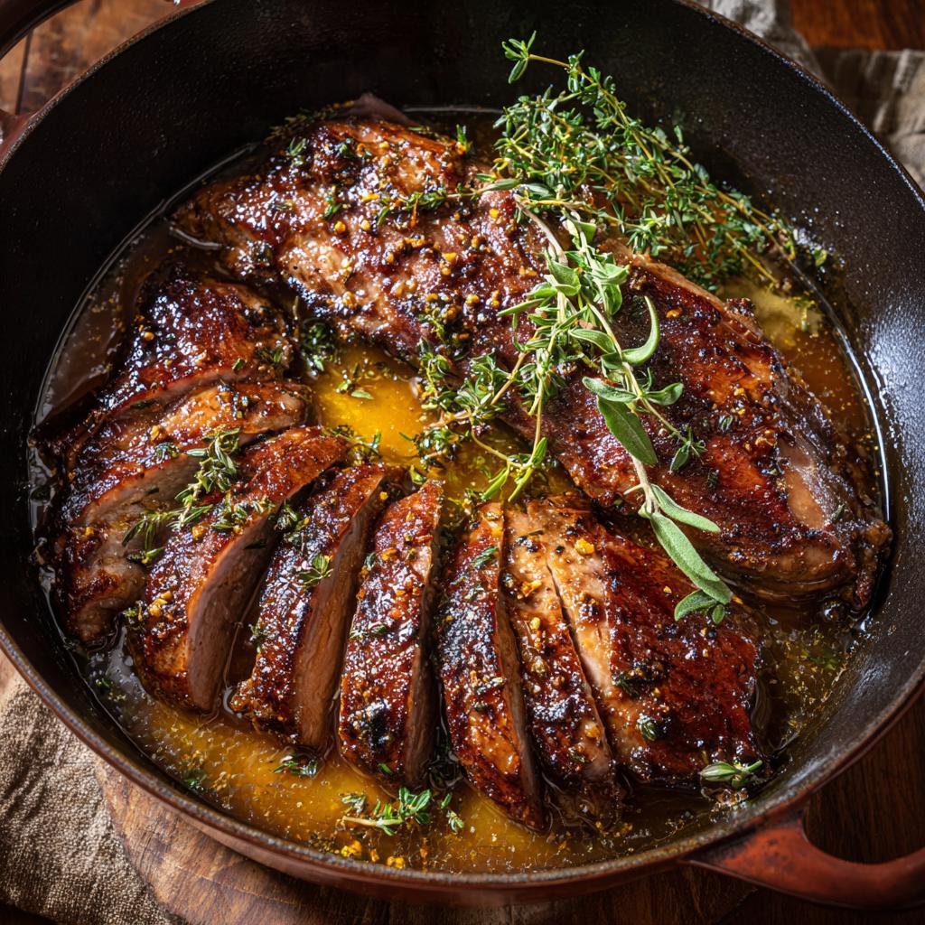 Entenbrust aus dem Dutch Oven mit Orangensauce