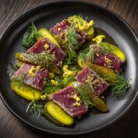 Fleisch Kalt mit Gurken und Senf