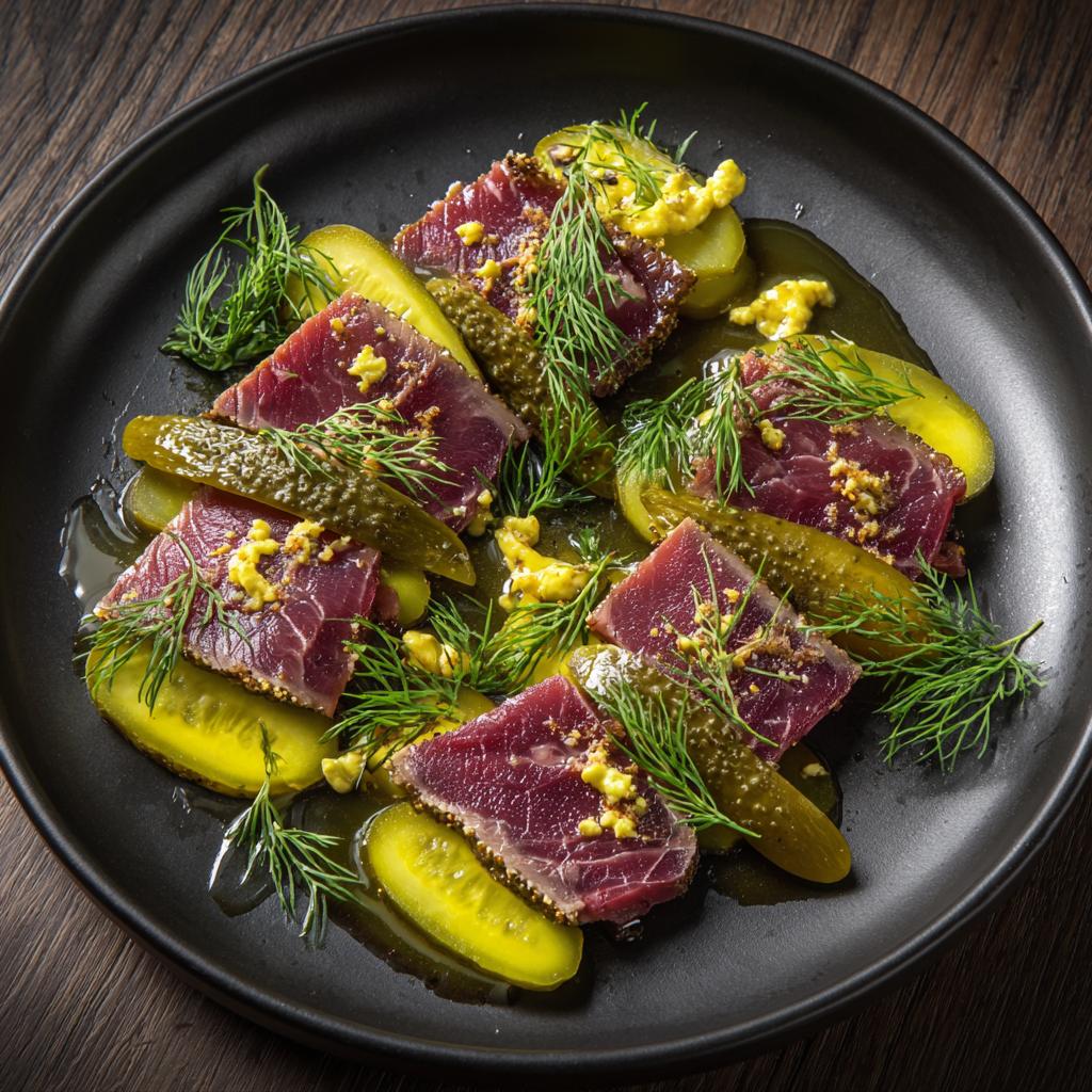 Fleisch Kalt mit Gurken und Senf