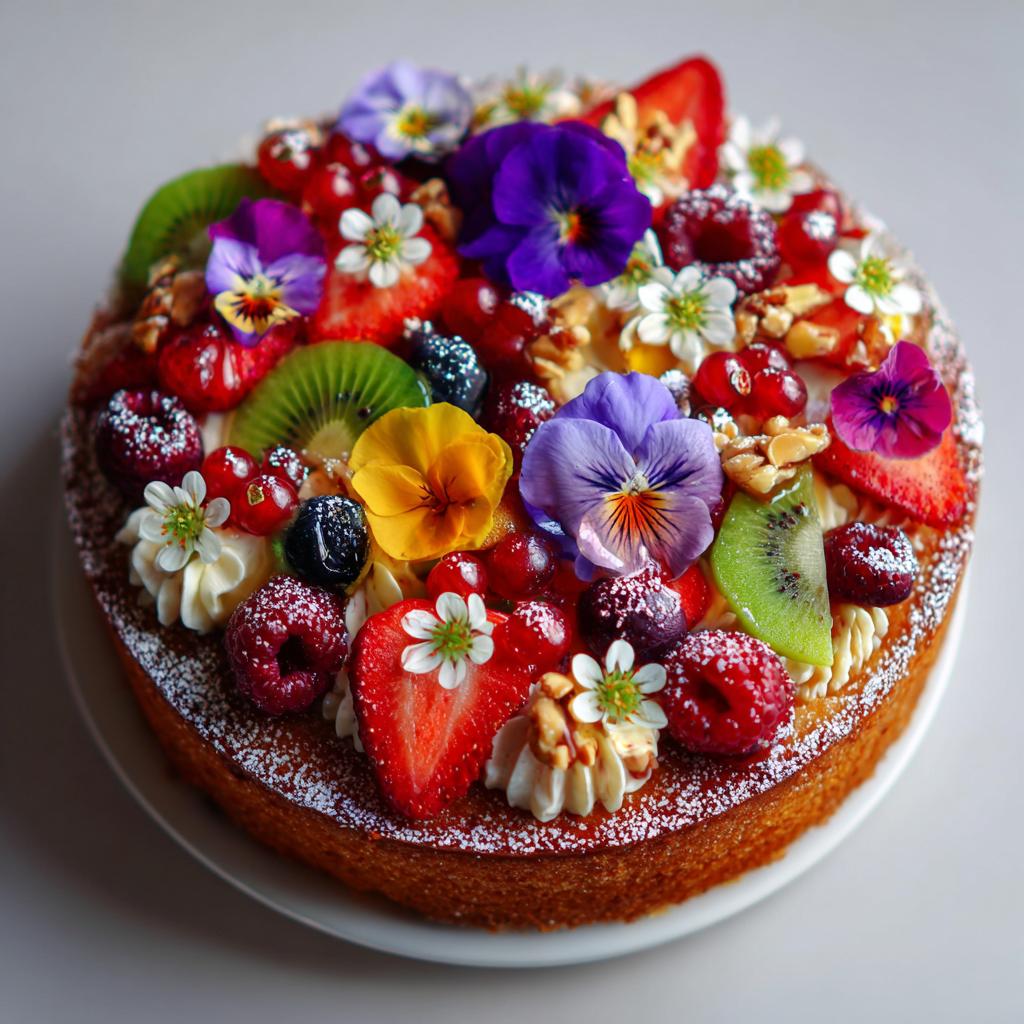 Fruchtige Sahnetorte mit essbaren Blumen