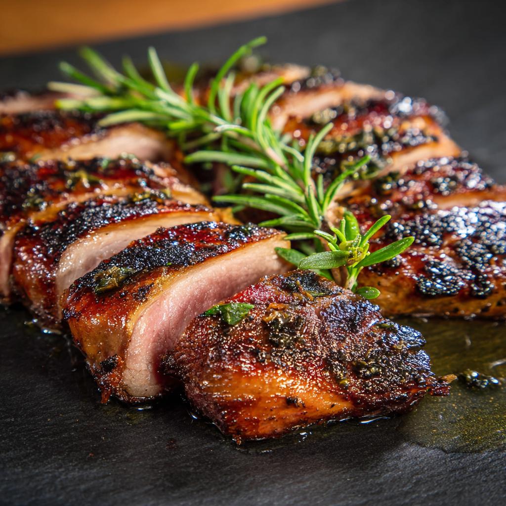Gegrillte Entenbrust über Holzkohle