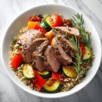 Gesundes Fleischgericht mit Quinoa und Gemüse