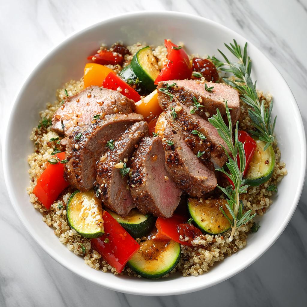 Gesundes Fleischgericht mit Quinoa und Gemüse