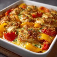 Hähnchen Auflauf mit Paprika und Schmand-Soße