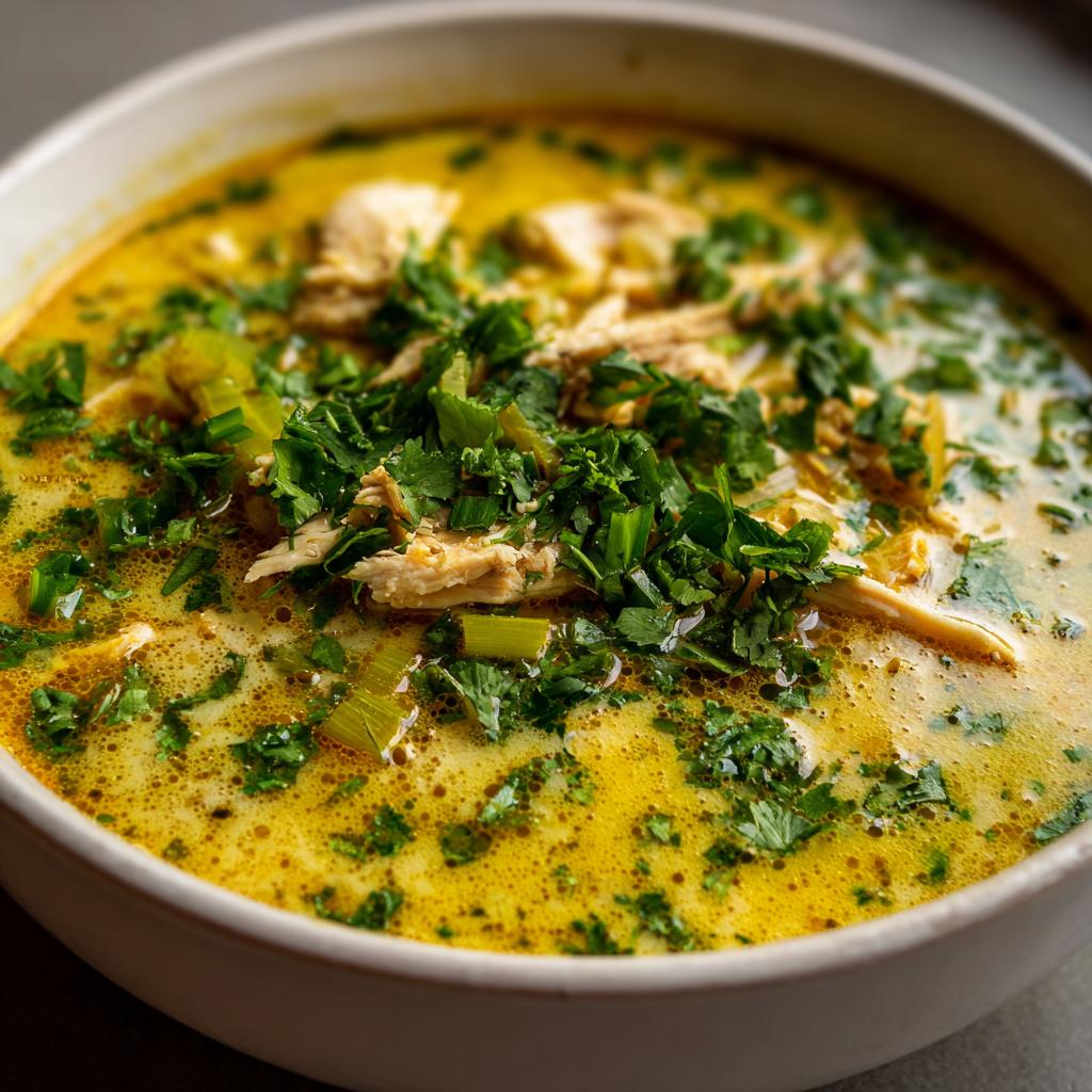 Hähnchen-Curry-Lauch-Suppe mit Kokosmilch