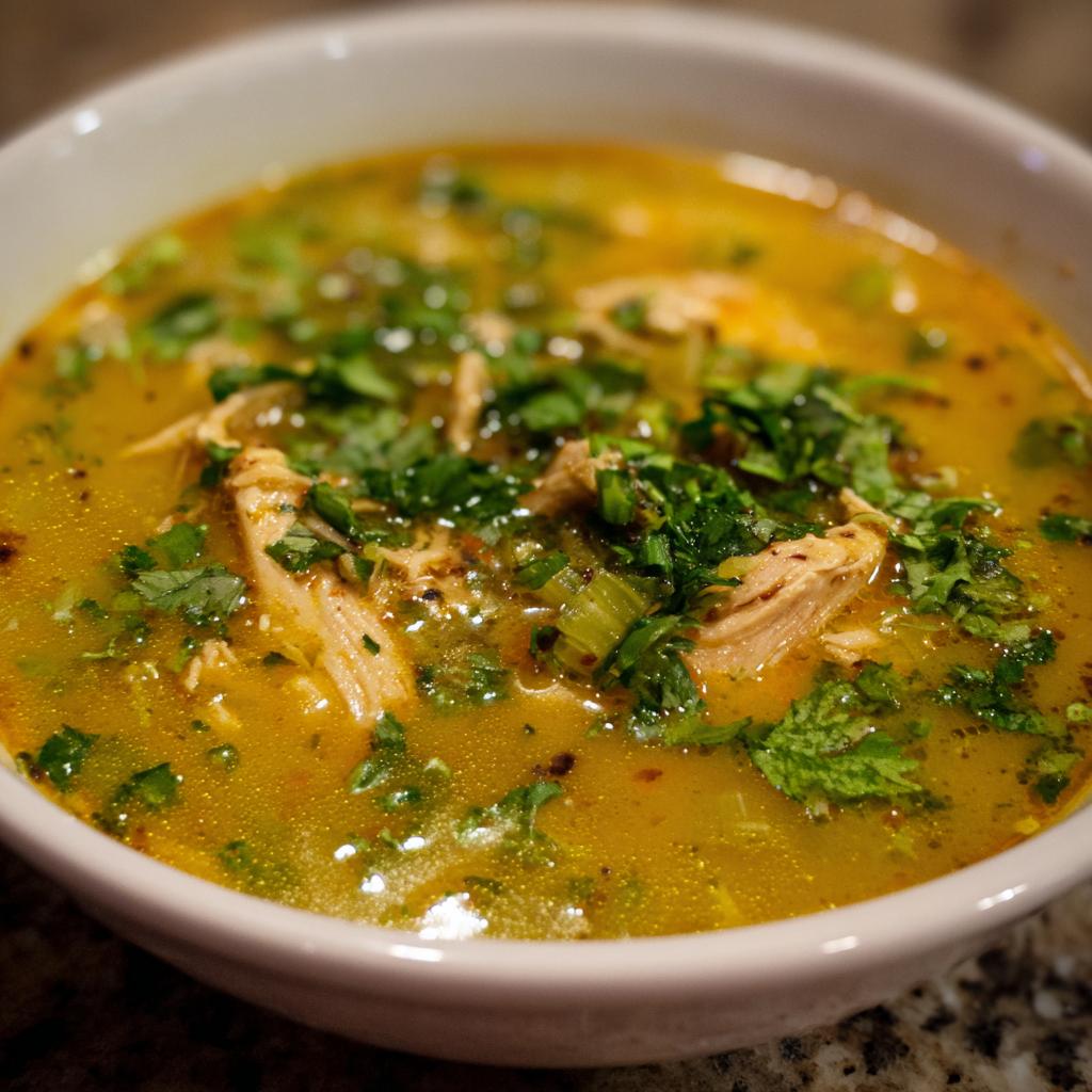 Hähnchen-Curry-Lauch-Suppe