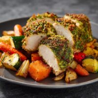 Hähnchenfilet mit Kräuterkruste und Ofengemüse