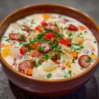 Kartoffelsuppe mit Gemüse und Wurst