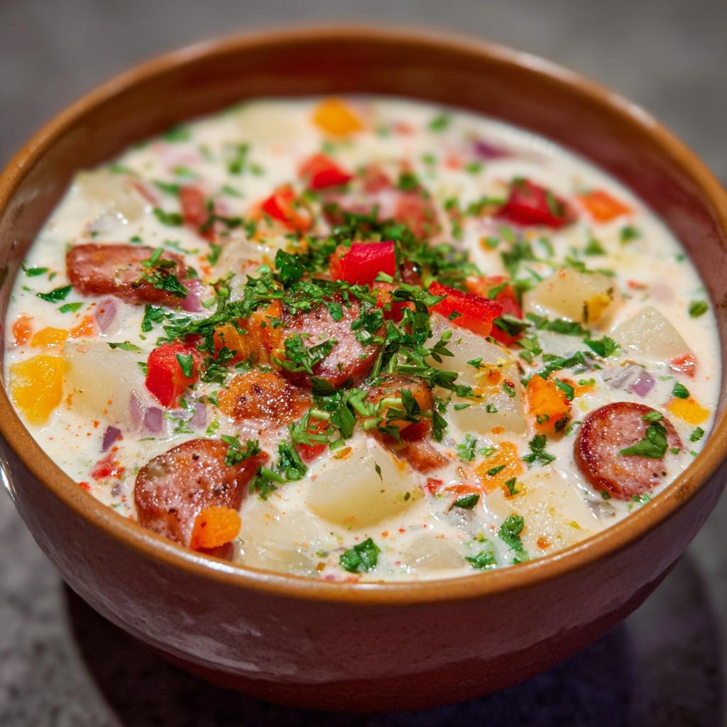 Kartoffelsuppe mit Gemüse und Wurst