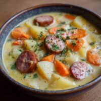 Kartoffelsuppe mit Würstchen für Kinder