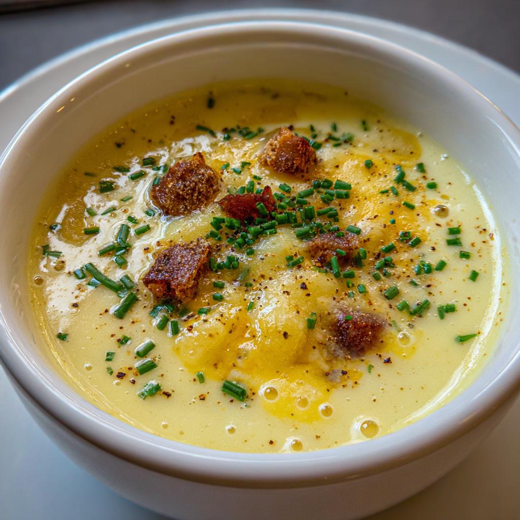 Kartoffelsuppe mit geschmolzenem Käse
