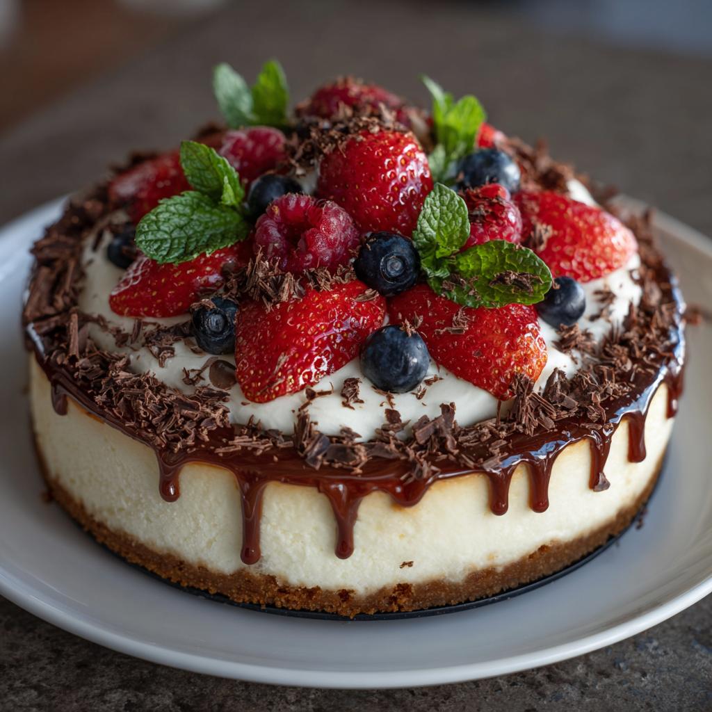 Käsekuchen mit Beeren und Schokoladenspänen - detail 1