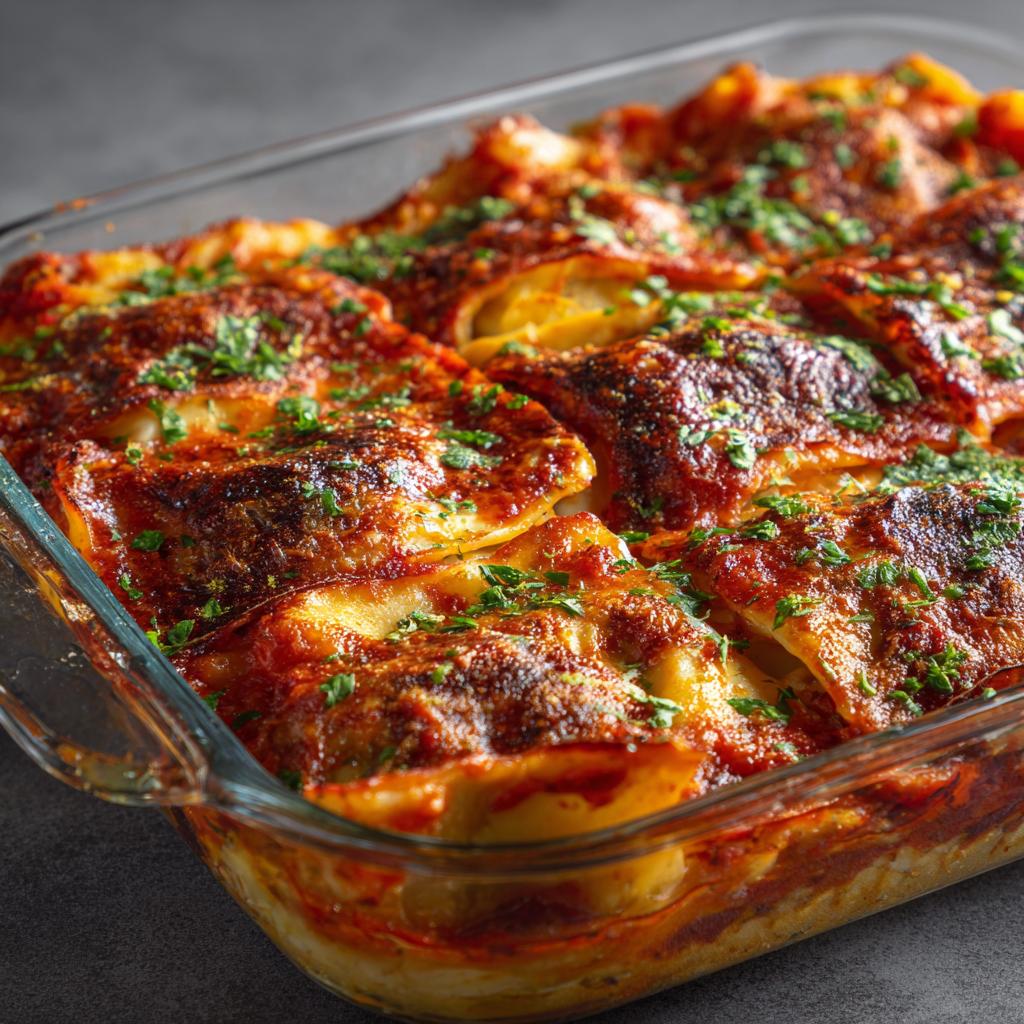 Maultaschenauflauf mit Tomatensauce