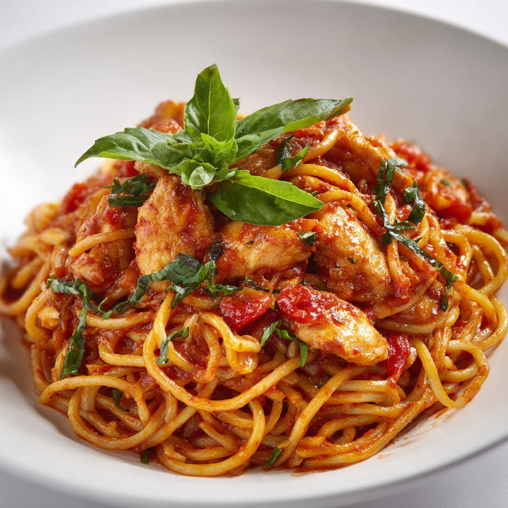 Nudeln mit Hähnchen in Butter-Tomaten-Sauce - detail 1