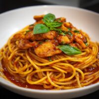 Nudeln mit Hähnchen in Butter-Tomaten-Sauce