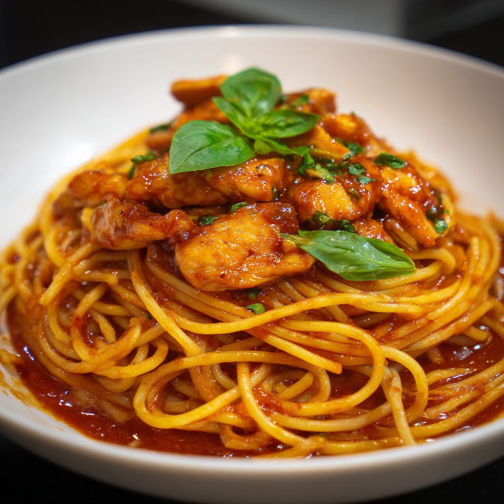 Nudeln mit Hähnchen in Butter-Tomaten-Sauce