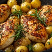 Ofen-gebackene Hähnchenbrust mit Kartoffeln