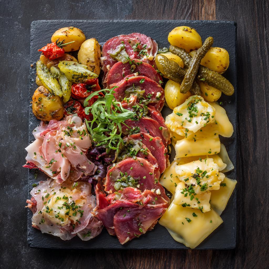 Raclette mit mariniertem Fleisch und Kartoffeln