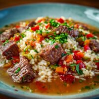 Rindfleisch-Reis-Pfanne