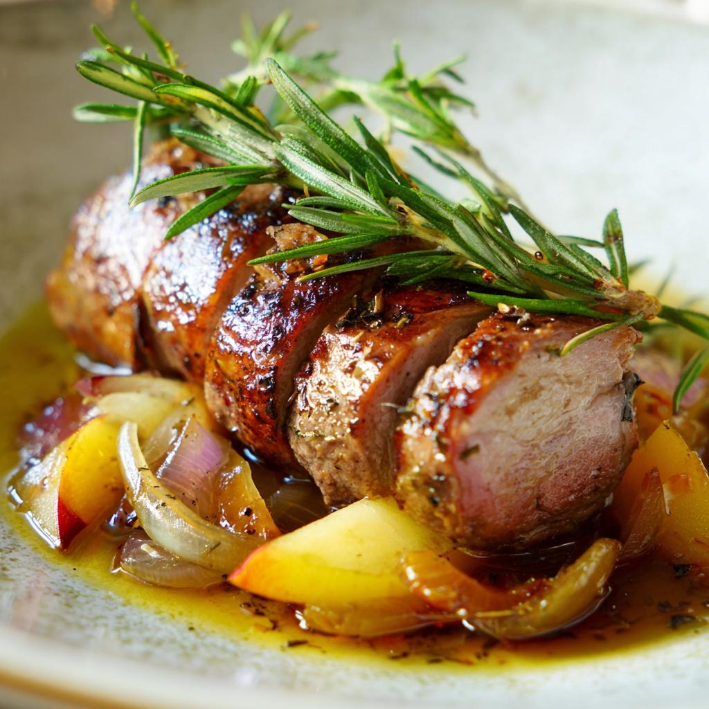Schweinefilet mit Äpfeln und Zwiebeln
