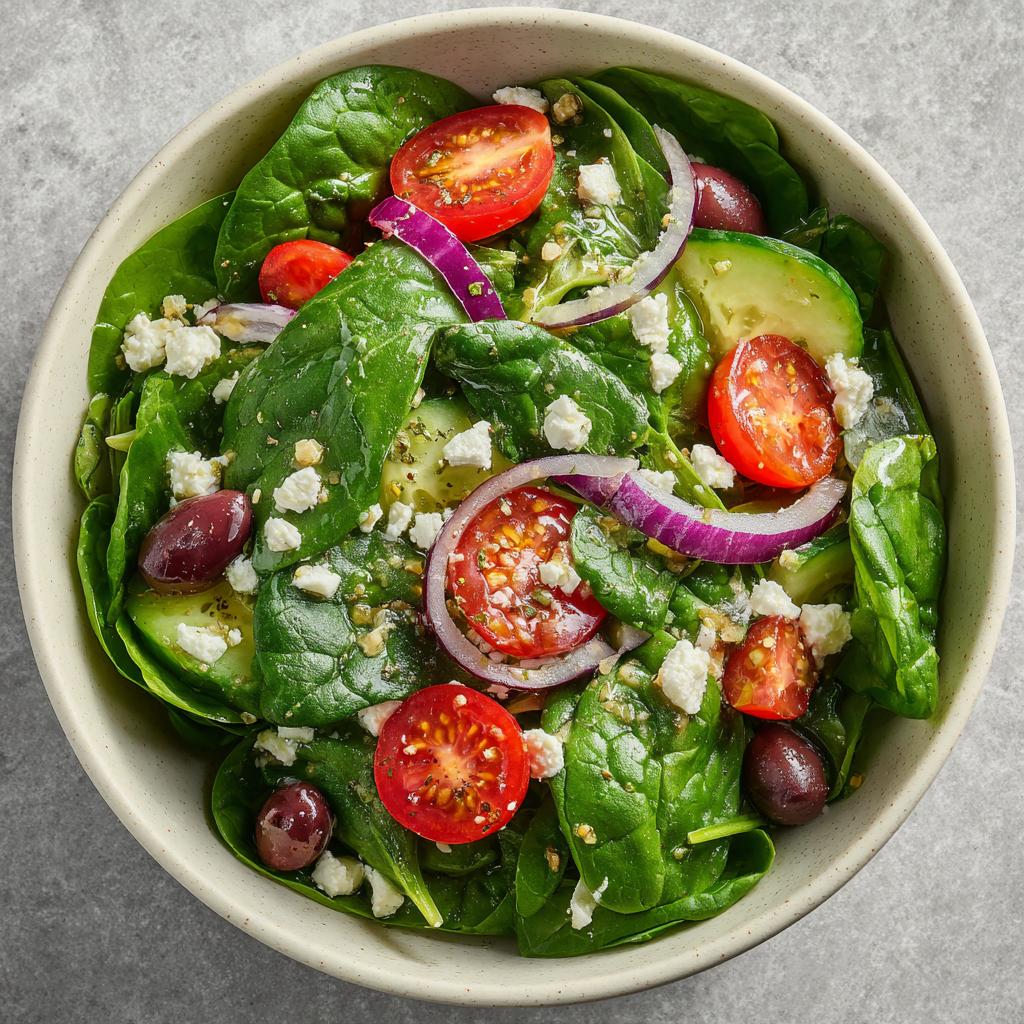 Spinatsalat mit Feta und Oliven - detail 1