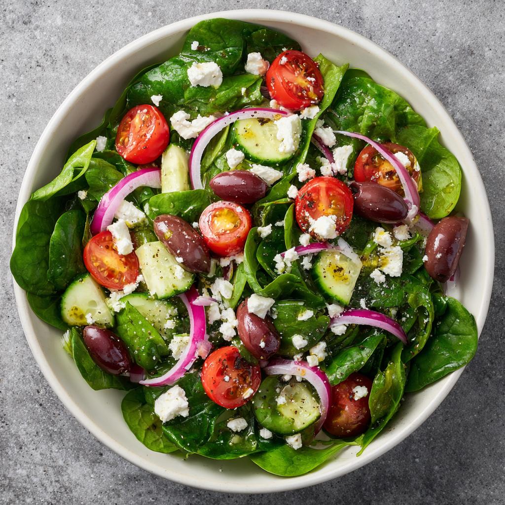 Spinatsalat mit Feta und Oliven