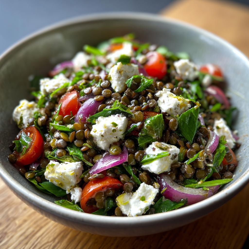 Wildkräuter-Linsensalat mit Feta