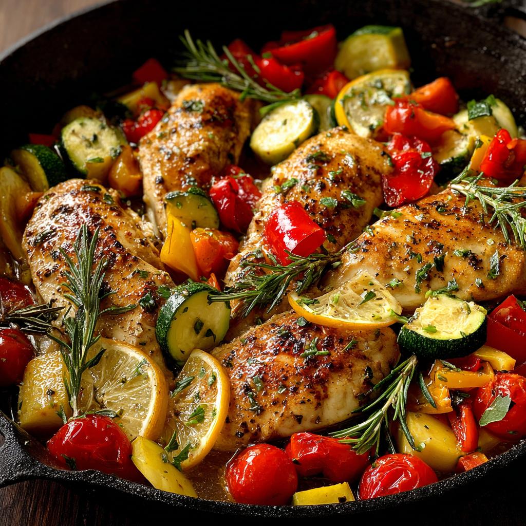 Zitronenhühnchenfilets mit Sommergemüse