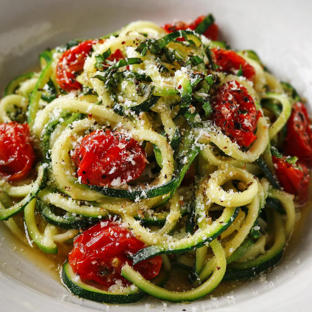 Zucchini-Nudeln mit Kirschtomaten und Parmesan - detail 1