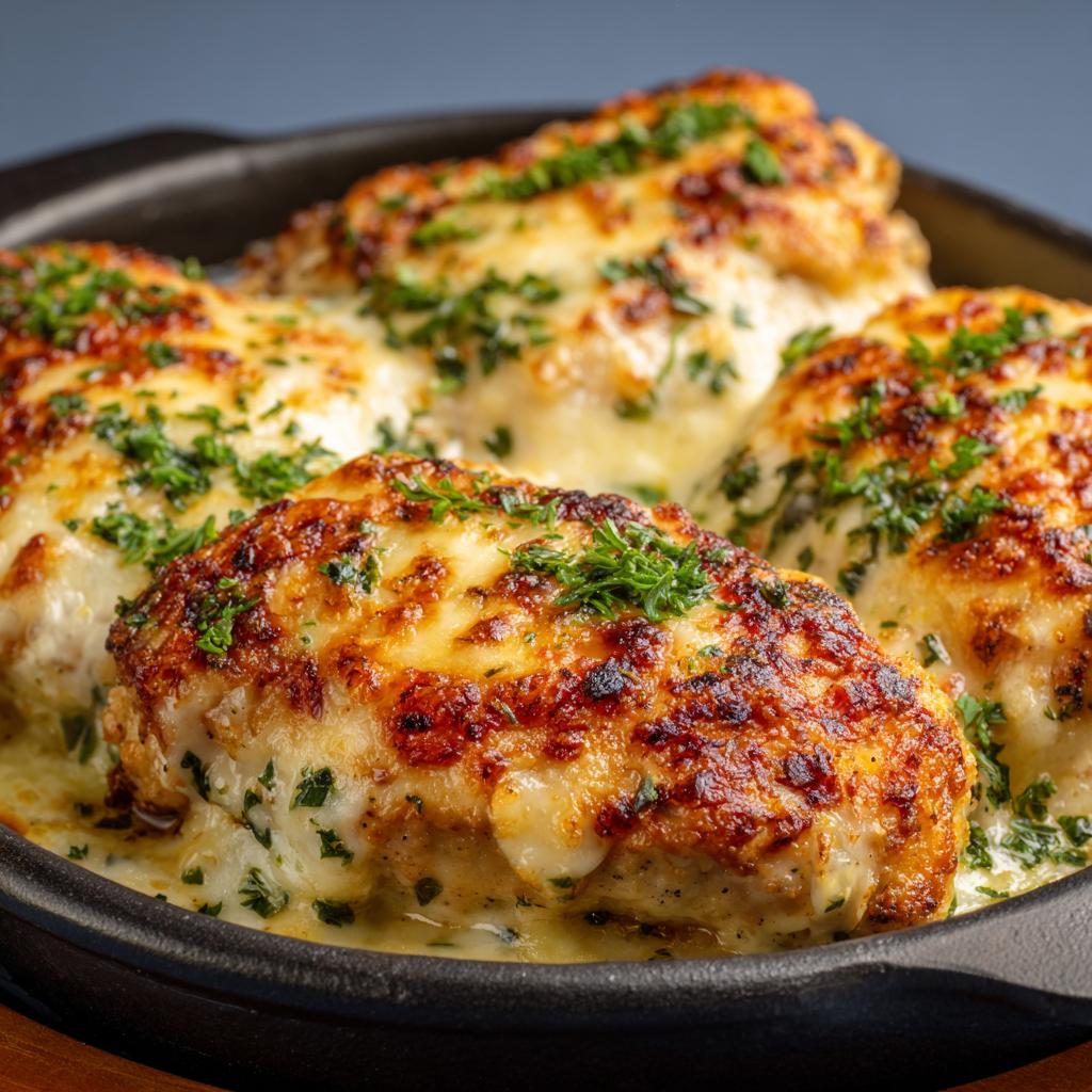 Überbackene Hähnchenbrust mit Käse