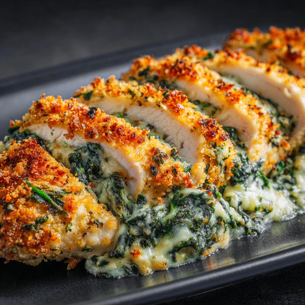 Überbackene Hähnchenbrust mit Spinat und Mozzarella - detail 1