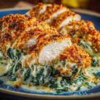 Überbackene Hähnchenbrust mit Spinat und Mozzarella