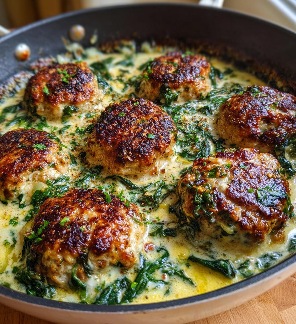 baked chicken ricotta meatballs with spinach alfredo sauce